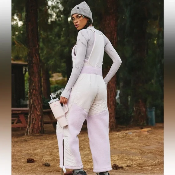 Free people fp movement hit the slopes Sherpa overalls rose quartz NWT